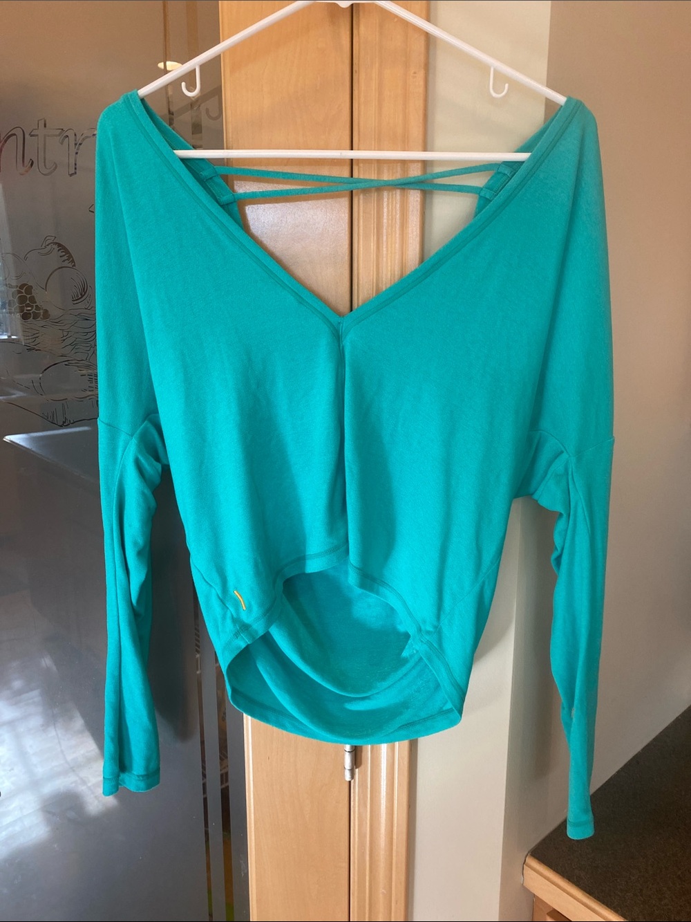 Women’s Teal Long-Sleeve V-Neck Top with Open Back Strap Detail